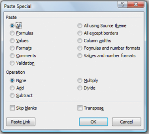 Paste Special in Microsoft Excel 2013