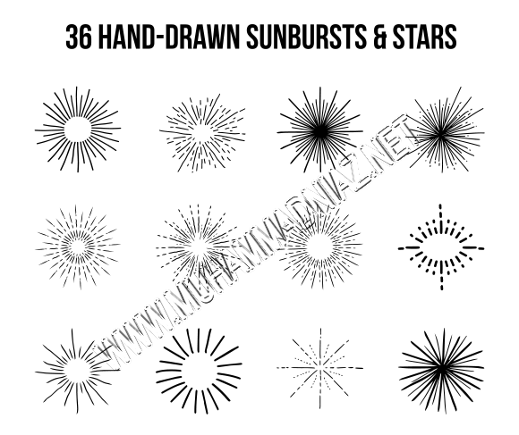 36 Hand Drawn Sunbursts and Stars