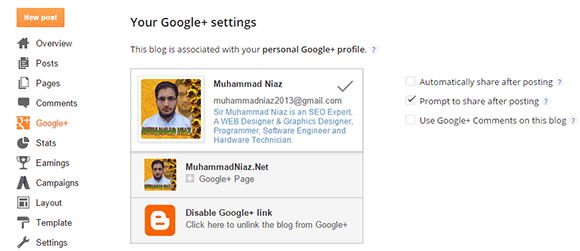 Blogger Google+ Settings Cover