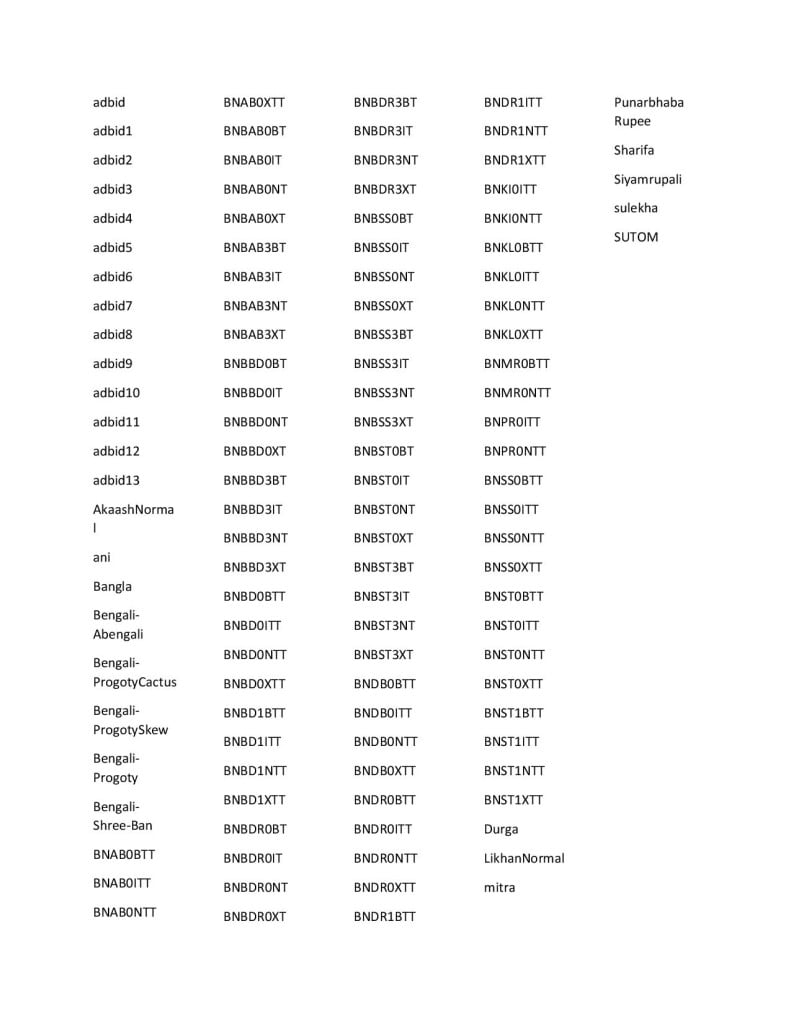 Bengali Font Screenshot