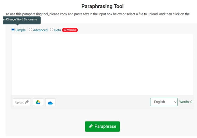 Paraphrasing tool Screenshots